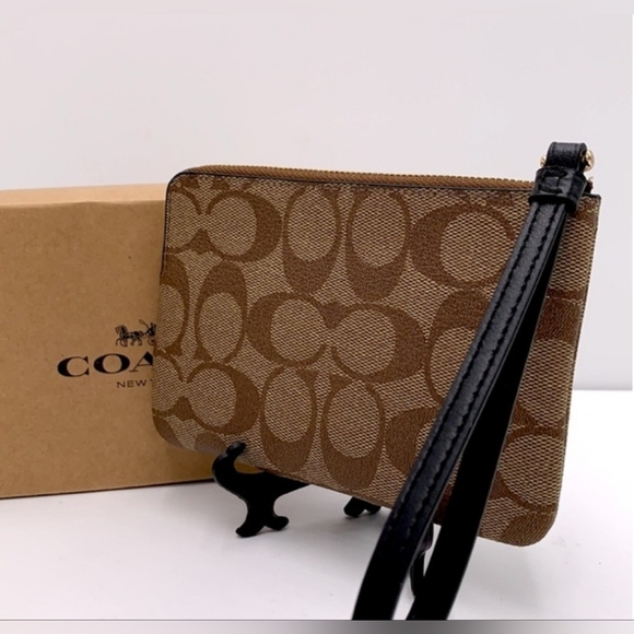 NWT Coach Signature Wristlet Khaki/Black - Picture 2 of 4